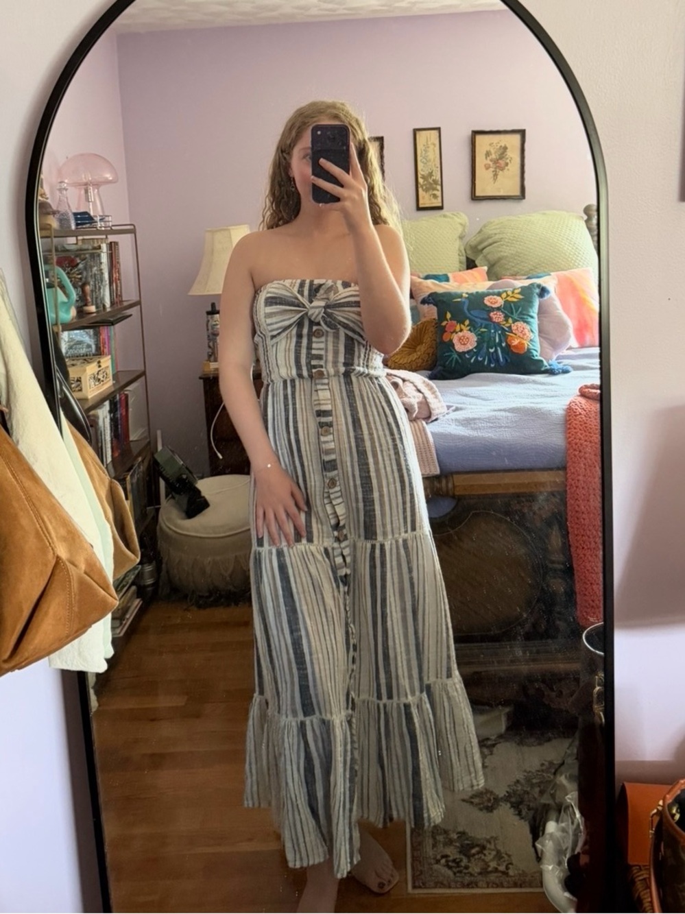 Striped Strapless Tiered Maxi Dress - Blue/White